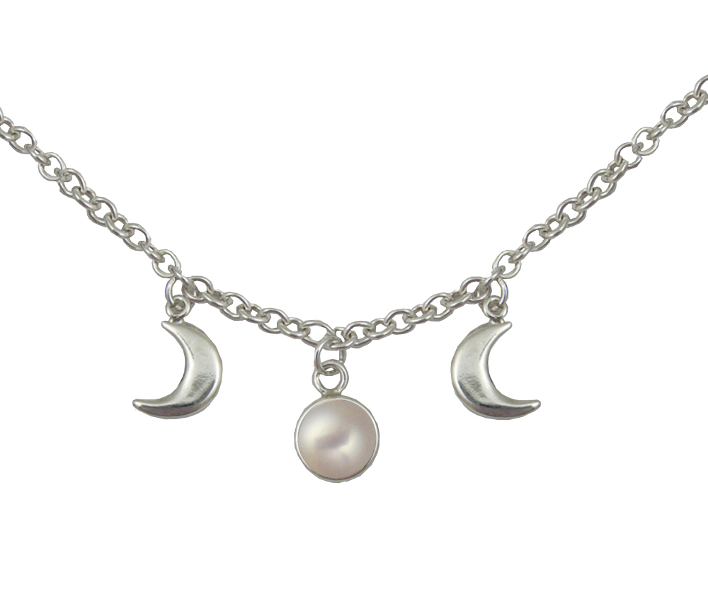 Sterling Silver Moon Phases Necklace With Cultured Freshwater Pearl